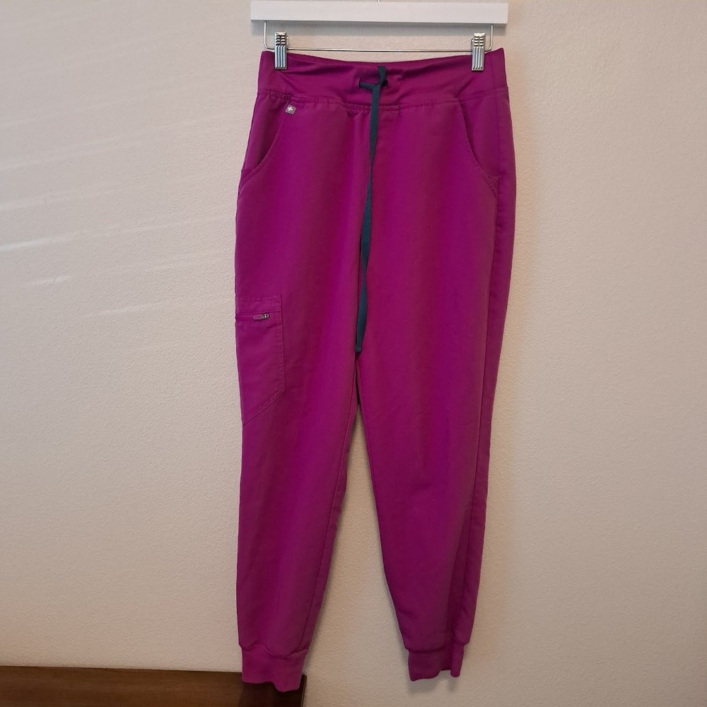 FIGS Zamora Jogger Scrub Pants Womens Small Petite Magenta Purple High Waist